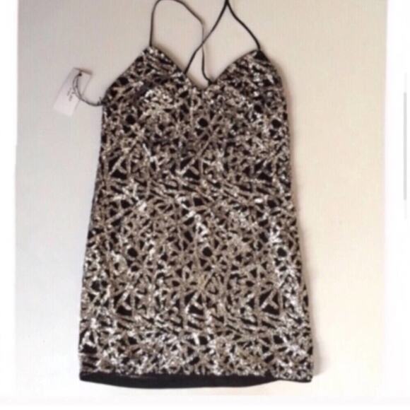 Ali & Jay Silver Metallic Ai Yai Yai Sequined Dress Size Medium - Picture 3 of 8